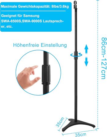 Підставка для колонок, 2 шт., регульована висота 86–127 см, з кабельною організацією, вантажопідйомність 3.6 кг, підходить для P3X-2P