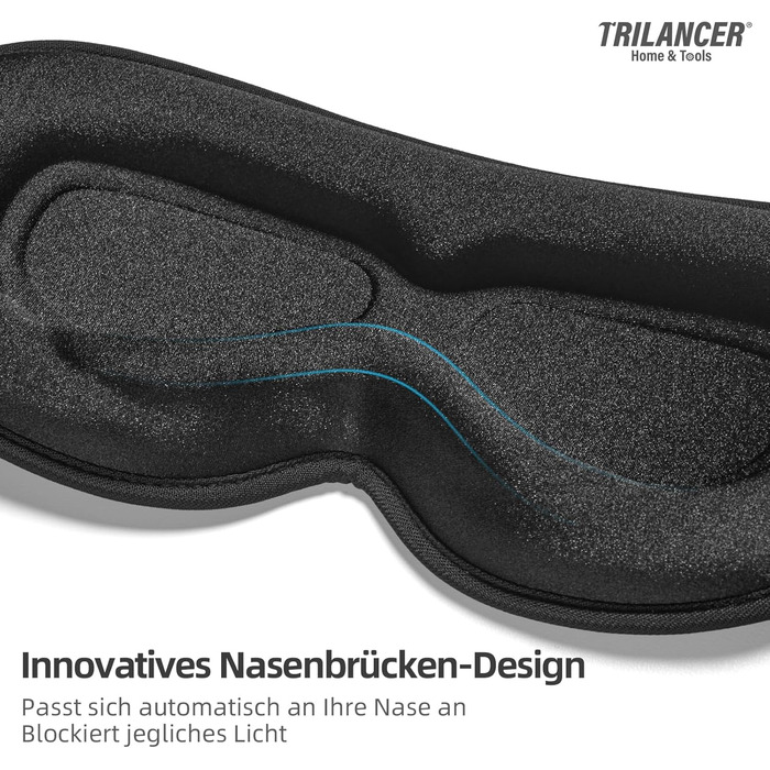3D маска для сну Trilancer: повне затемнення, комфорт для бічних снів, чорна