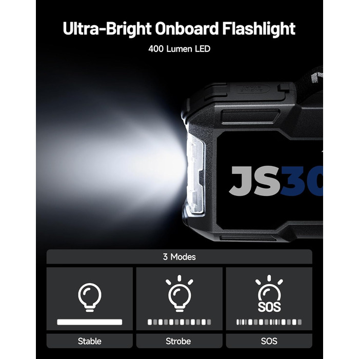 TOPDON JS3000 Powerbank для запуску двигуна: автостартер, бустер для акумулятора до 9л бензину/7л дизеля, 24000mAh, 3000A, LED, EVA-сумка