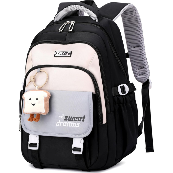 Шкільний рюкзак Makukke для підлітків, дівчаток 5 класу, 30L, водонепроникний, з милим брелоком (чорний)