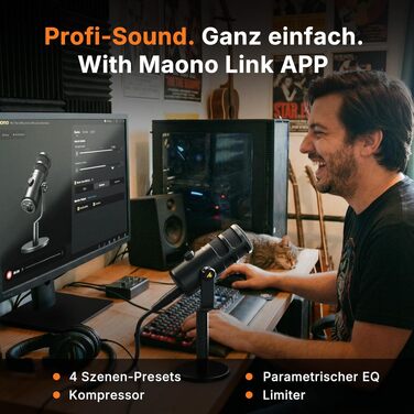 Динамічний мікрофон MAONO PD100 Gen2S USB/XLR для стрімінгу та подкастів, 192кГц/24біт, з пантографом (мікрофонною стійкою), кнопкою Mute та моніторингом