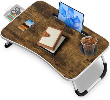 Столик для ноутбука Soontrans з ящиком, 60x40x28 см, з підстаканником та тримачем для планшета, складний, для ліжка та дивана