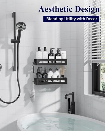 Настінна поличка для душу без свердління Kitsure, 2 шт., чорна, 33.5 x 12.0 x 5.5 см