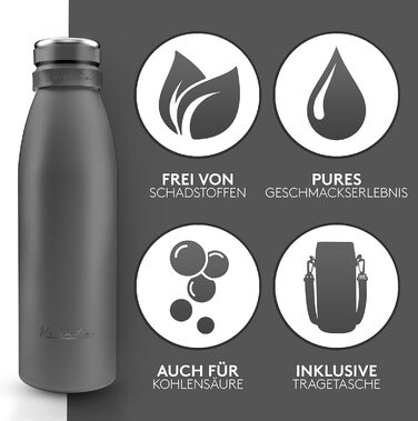 Термофляга Vezato 1л з нержавіючої сталі, сіра - ізольована, BPA-free, герметична, для газованих напоїв, екологічна, можна мити в посудомийній машині