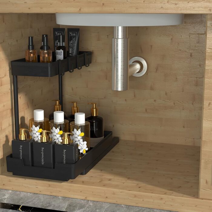 Under Sink Organizer, Bathroom Organizer, 2-Tier Sliding Cabinet Organizer, Narrow Space Under the Sink, Organizer and Storage for Kitchen, Bathroom