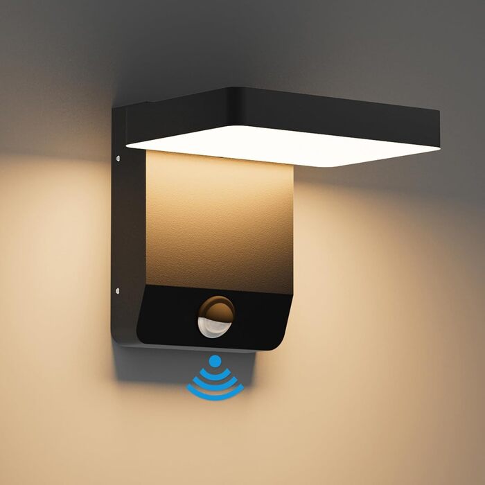 LED вуличний світильник K-Bright 20W з датчиком руху, IP65, для балкона та саду (чорний)