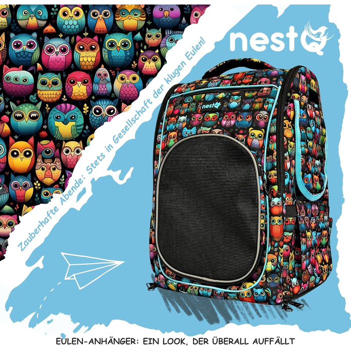 Рюкзак для собак та котів до 5 кг, ергономічний, з вентиляцією, для подорожей (Блакитні Сови)