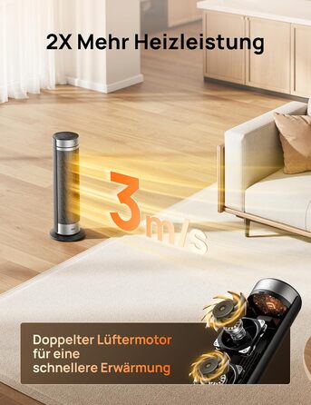 Електричний обігрівач Dreo 23 дюйми, 2000 Вт, тихий, з пультом керування, таймером 12 годин, 70° коливанням, 5 режимів, PTC кераміка з термостатом, для великих приміщень, офісу, срібний