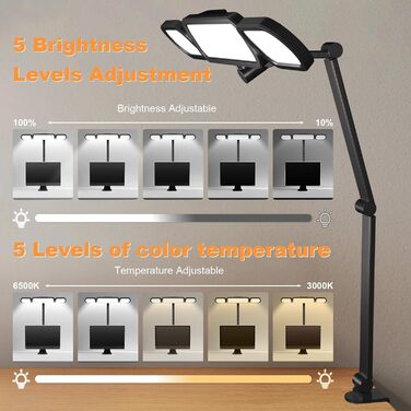 LED-лампа для столу Nuero з кріпленням, регульована, для дому та офісу, димерна, захищає очі, сучасний дизайн (4 секції)