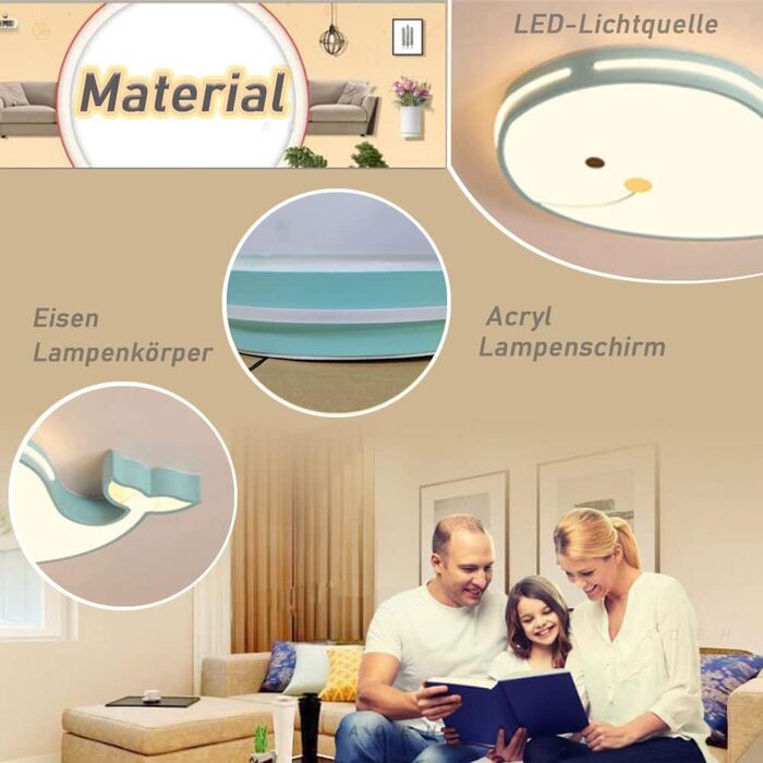 LED Ceiling Lamp Dolphin Shape, Dimmable with Remote Control, Boy Girl Baby Kids Children's Room Lamps Ceiling, Children's Room, Bedroom Lamp, Room Lighting Chandelier, White, 50cm (Green, 50)