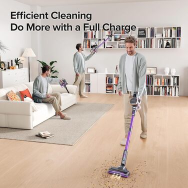 Потужний акумуляторний бездротовий пилосос Lubluelu – 50 хвилин роботи, щітка Anti-Tangle, 2 фільтри, ідеальний для твердих поверхонь, килимів та шерсті тварин, фіолетовий