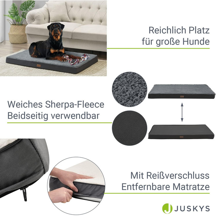 Ортопедичне ліжко для собак Juskys Milow, 76x51 см, сіре - м'яке та стабільне, знімний та пральний чохол - подушка для собак, килимок для маленьких собак