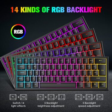 Ігрова комбінація клавіатури та миші MAGIC-REFINER: механічна клавіатура 62 клавіші, RGB-підсвітка, миша 12000 DPI, USB-C, для PC/Mac/Win (червоний перемикач)