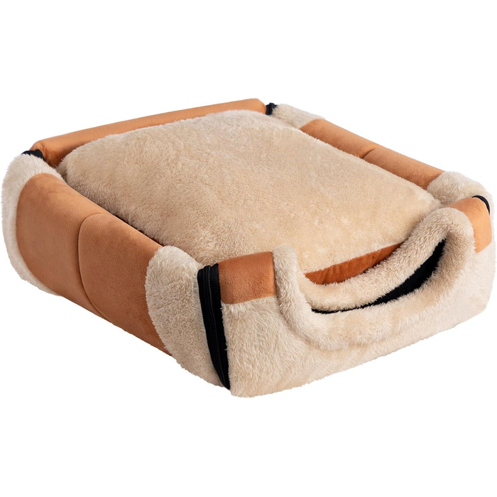 Hollypet Cat Bed, Small Dog Bed, 2-in-1 Foldable Plush Pet Bed for Cats & Small Dogs, Cozy and Soft Pet Cave Bed for Indoor Outdoor, (Orange Brown)
