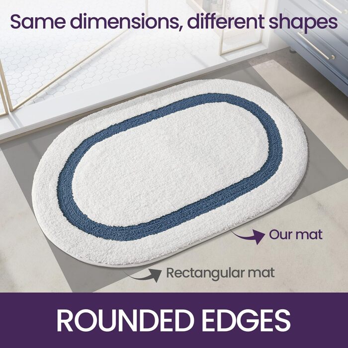 DEXI Non-Slip Bathroom Rug - Soft, Washable Bath Mat - Oval Absorbent Rug for Shower, Bathtub, Toilet Decor (61 x 110 cm, Blue)