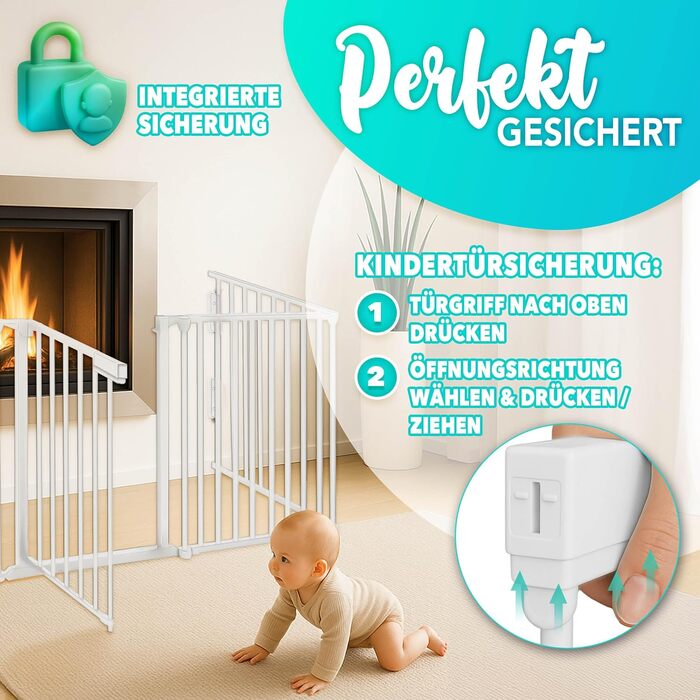 Захист для каміну KIDUKU®: металеві ворота-решітка, складна конструкція, 10 елементів (180 см, білий)