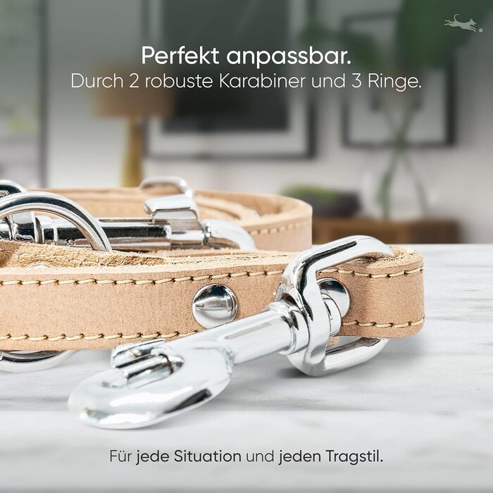 2m Dog Leash made from certified leather - Adjustable training lead - Handmade in EU - Dog Leash for large, medium & small dogs - Leather leash (25mm wide) (16mm width, Sand)