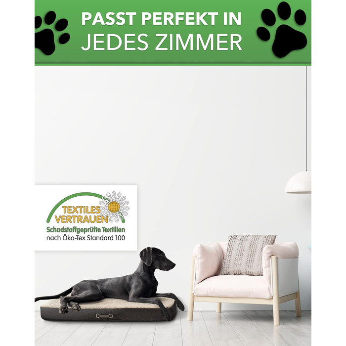 Ортопедичне ліжко для собак DILUMA Benji - м'яке лежання для тварин, знімний чохол, бежеве, 100x65x10 см (L/XL 120x72x10 см)