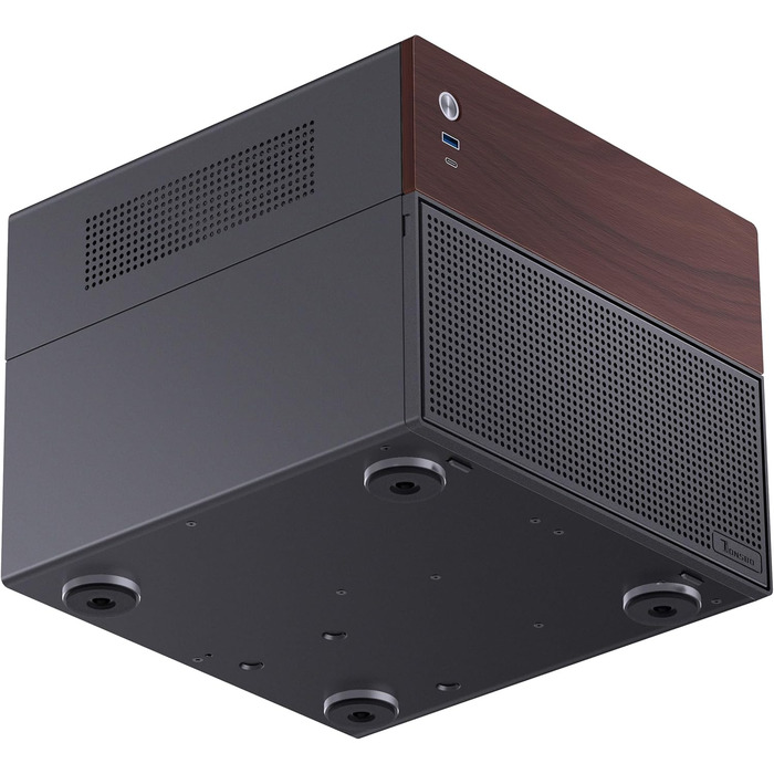 Корпус Jonsbo N4 NAS чорного кольору – компактний Micro-ATX корпус для саморобних NAS, підтримка 6x 3.5' та 2x 2.5' HDD, 4 слоти Low-Profile, USB-C & USB-A, дерев'яний дизайн