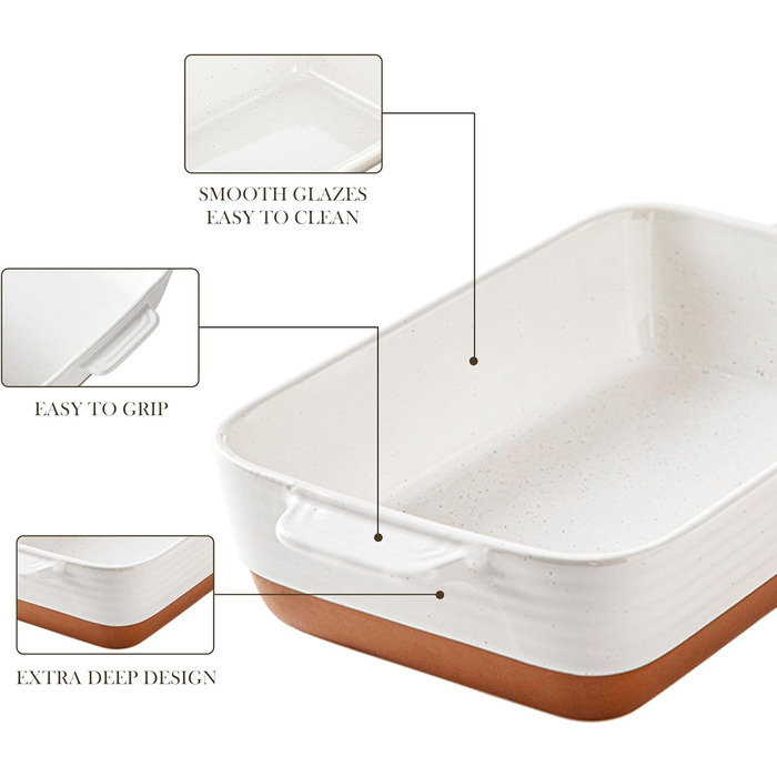 MALACASA Набір форм для запікання TARA, 3 шт. з кераміки, для лазаньї, тірамісу та запіканок | Форми для випічки, стійкі до подряпин, підходять для мікрохвильової печі та миття в посудомийній машині