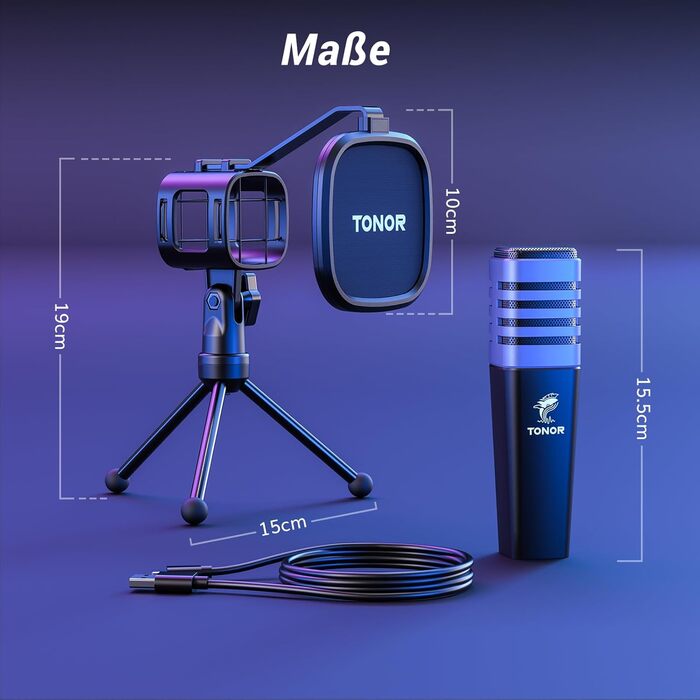 Мікрофон TONOR TC30 RGB з конденсаторним капсулою, нирковий характеристика, для стрімінгу, подкастингу, запису голосу, сумісний з ПК та ноутбуком