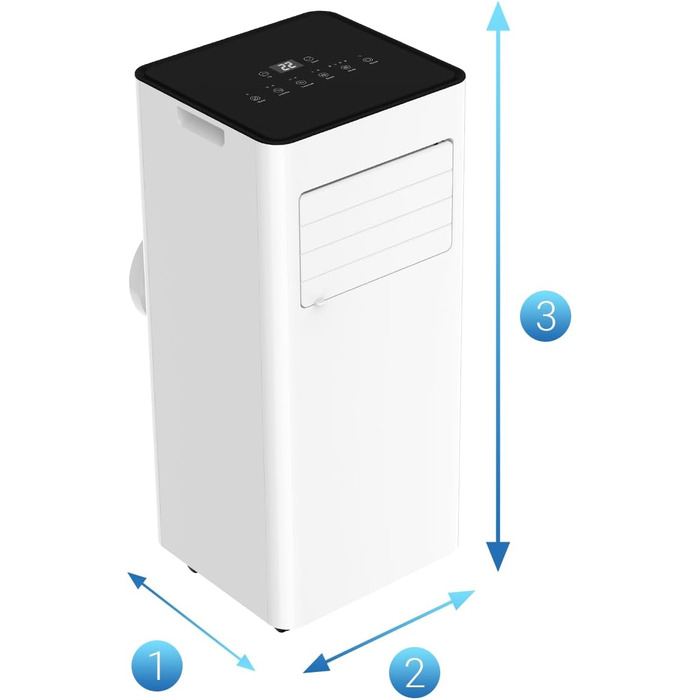 Мобільний кондиціонер 9000 BTU WiFi Tuya Smart, 2.6 кВт, 26 м², 3-в-1, з випускним шлангом, міні, комплект з ущільнювачем для вікна