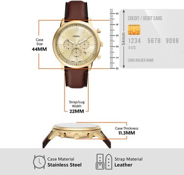 Годинник чоловічий Fossil Neutra Chronograph, шкіряний ремінець (коричневий/золотий), кварцовий механізм