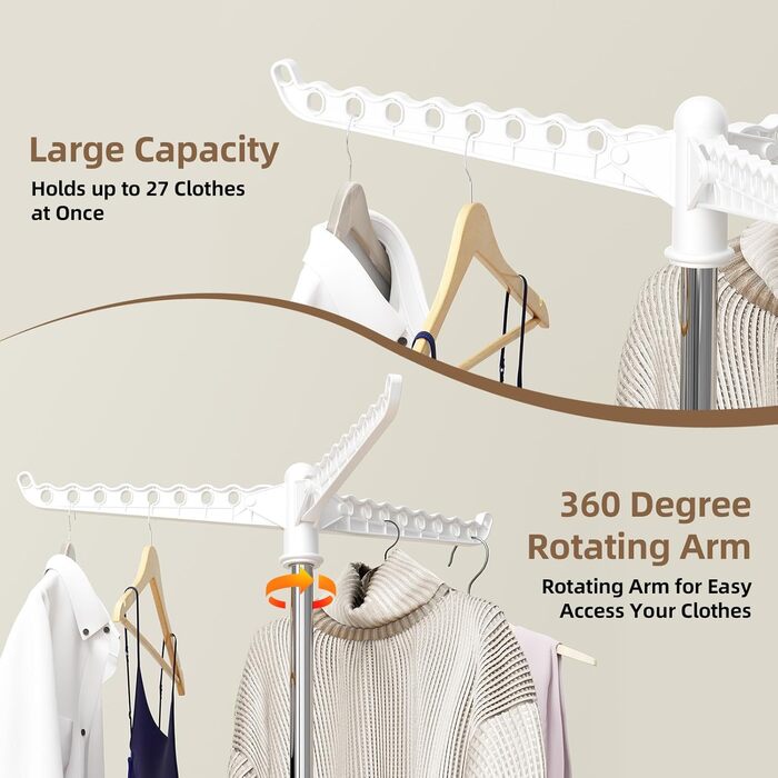 Сушарка для білизни складана, біла, з 3 крилами, нержавіюча сталь - для дому та вулиці