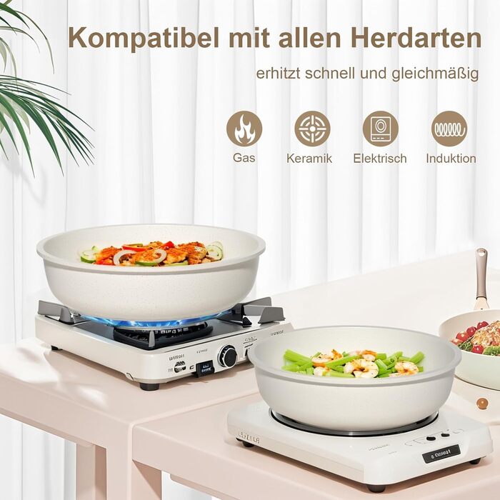 YASHE 13-Piece Cookware Set - Nonstick Granit Pots & Pans with Lids, Induction Ready, Oven Safe, Stackable