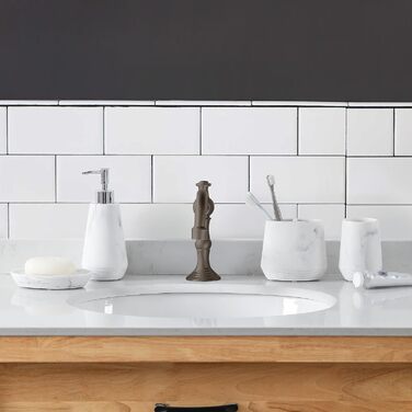 Набір аксесуарів для ванної кімнати QL Design (5 шт.), полірезин, бежевий (сучасний стиль мармур)