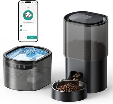 Автоматичний диспенсер для котячого корму 3L з фонтанчиком, керування через додаток, 10 прийомів на день, антизасорна конструкція, для котів та цуценят