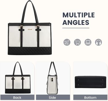 Сумка для ноутбука LOVEVOOK жіноча, сумка-шопер для роботи, університету, офісу, 17.3 дюйми (чорно-біла)