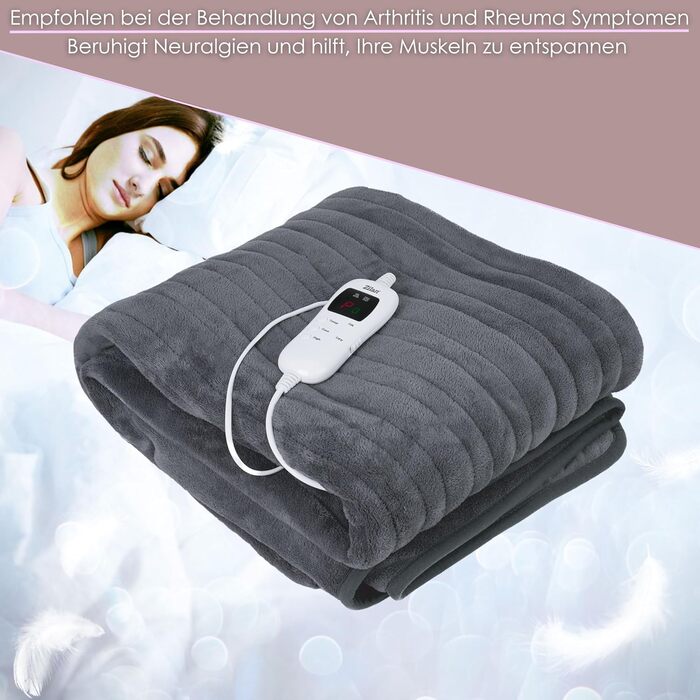 Електрична гріюча ковдра Zilan з автовимкненням | Ковдра для тепла | XXL 180 x 160 см | Таймер | Можна прати при 40°C | 9 температурних режимів | З пультом дистанційного керування | Тепла ковдра | Підігріваюче підстилка | Тепла ковдра