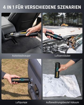 Потужний акумуляторний автопилосос Fanttik Slim V8 Apex 19000 Па, 4-в-1 ручний пилосос RobustClean, міні повітряний насос, портативний пилосос для авто, офісу, клавіатури, чорний