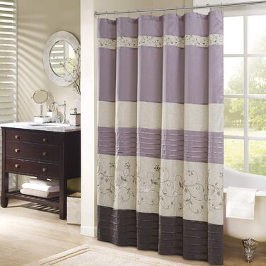 Шторка для душу Madison Park Serene Flora з вишивкою, 72x72 см, фіолетовий