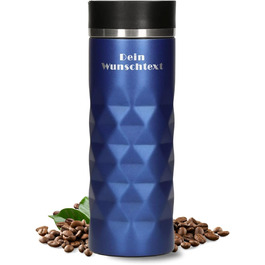 Термокружка Elasto з нержавіючої сталі, 450 мл, з індивідуальною гравіюванням, блакитна. Зручна для кави 'to go', 100% захист від протікання та термоізоляція.