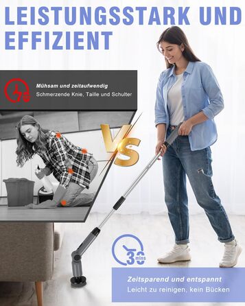 Electric Cleaning Brush, [Collapsible Version] Homtronics Electric Scrub Brush, Adjustable Long Handle, Electric Spin Scrubber Cordless with 8 Drill Brush Heads for Bathroom Kitchen Car, Grey