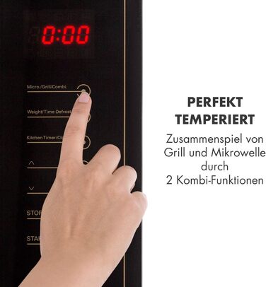 Мікрохвильова піч Klarstein Victoria 20 - вбудована, 20 л, 800 Вт, гриль 1000 Вт, нержавіюча сталь, з рамкою для вбудовування, чорна