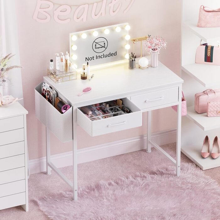 Fabric Drawer Computer Desk for Home Office & Bedroom - Small Gaming Desk with 2 Drawers | PC Desk, 39.4