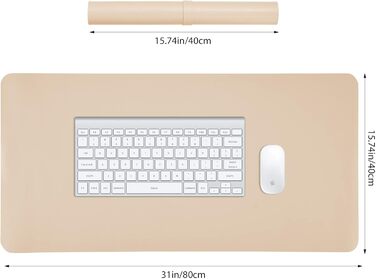PINKCAT Килимок для миші та захист столу 80x40 см, PU-шкіра, двосторонній, зелено-блакитний (бежевий)