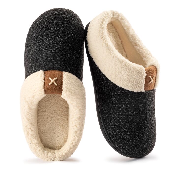 Жіночі теплі капці ULTRAIDEAS з плюшу та піною з пам'яттю (Memory Foam), м'які домашні та вуличні тапочки, чорні, розмір 40/41 EU