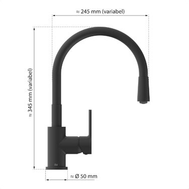 Кран кухонний гнучкий EISL Flexo з нержавіючої сталі/чорний, 360° обертання, Soft-Touch шланг, NI186FLNIB