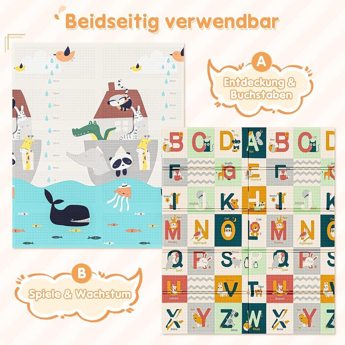 Дитячий килимок для повзання Dripex 150x180x1.5 см, двосторонній, водонепроникний, BPA-free, портативний, для малюків з народження