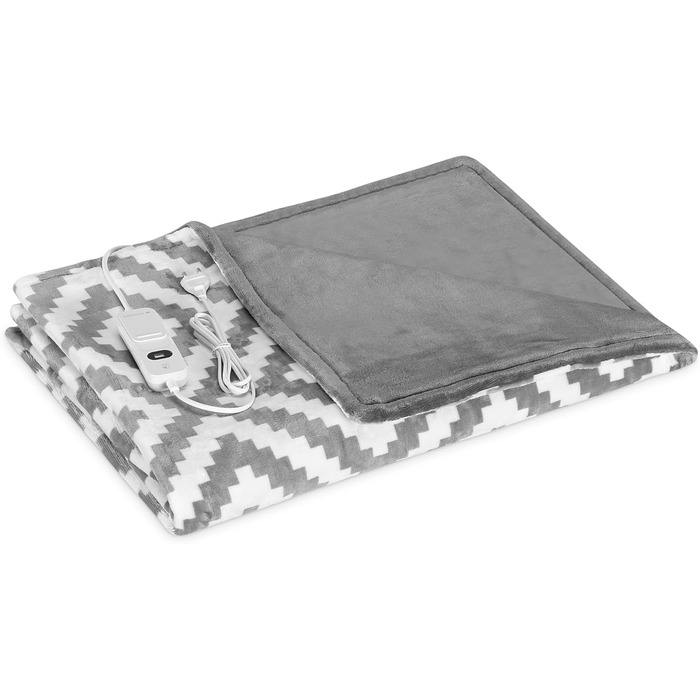 Електрична ковдра Navaris XXL 180x130 см з 3 рівнями нагріву, автовимкненням та можливістю прання - тепла та затишна ковдра темно-сірого кольору (сіро-білий візерунок)