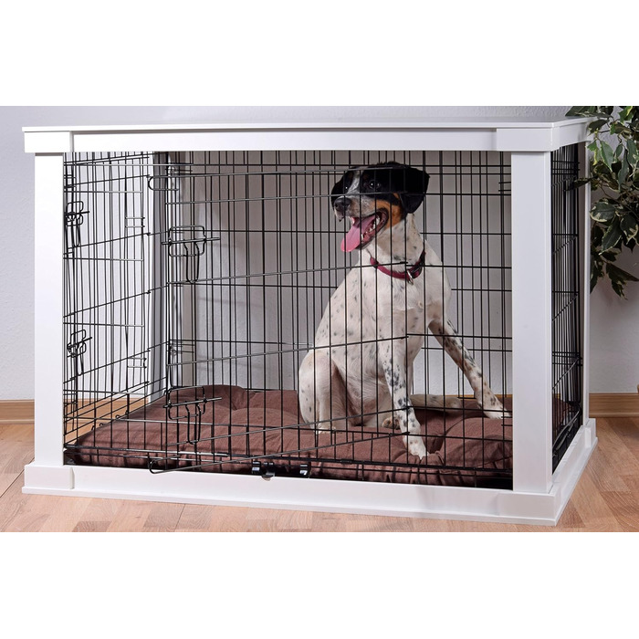 Дерев'яний вольєр для собак Dobar® розмір M - Будка для собак з поверхнею столу - Будка для собак для дому - Будка для собак з масиву дерева - журнальний столик - 83 x 55 x 59 см - Білий