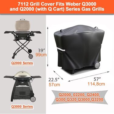 Чохол для гриля Denmay Weber Q2000-Q3200, 145 см, водонепроникний, UV-захист, 600D