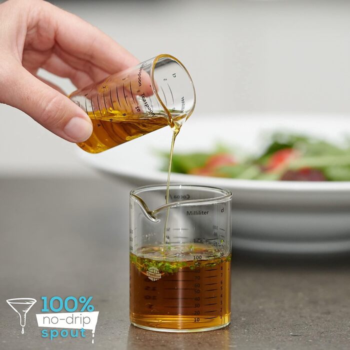 TreeBox Measuring Cups Glass - Small Measuring Cups - 3-Piece Set (250ml, 125ml & 50ml) - English Version - Robust and heat-resistant measuring cup set made of borosilicate glass - Microwave-safe - For baking & mixing