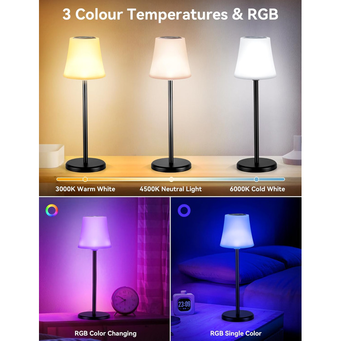 LED настільна лампа акумуляторна 2 шт, біла, IP54, диммування, сенсорне управління, для ресторанів, спальні