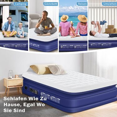 Надувний матрац 152x203 см для 2 осіб з електричним насосом | Гостьове ліжко & кемпінг | Надувне ліжко блакитно-біле