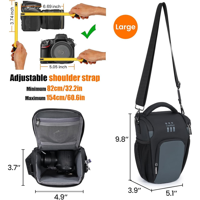 Чохол для цифрової камери Cwatcun, сумісний з Canon/Nikon, з швидким доступом, легкий, чорний (L)